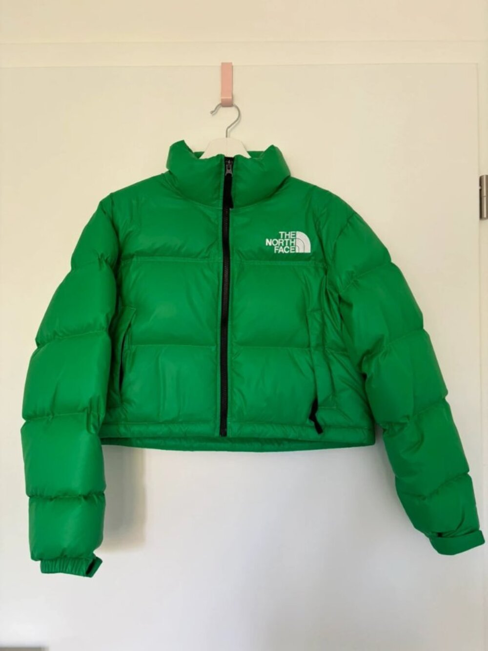 The North Face Cropped Green Nuptse Puffer Jacket Size S